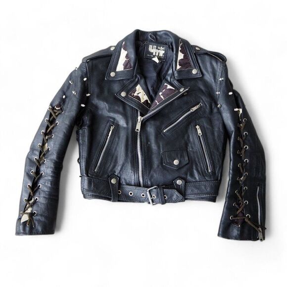 UMR Vintage Y2K Grunge Punk Spiked / Studded Biker Leather Jacket Women's M - Picture 1 of 11